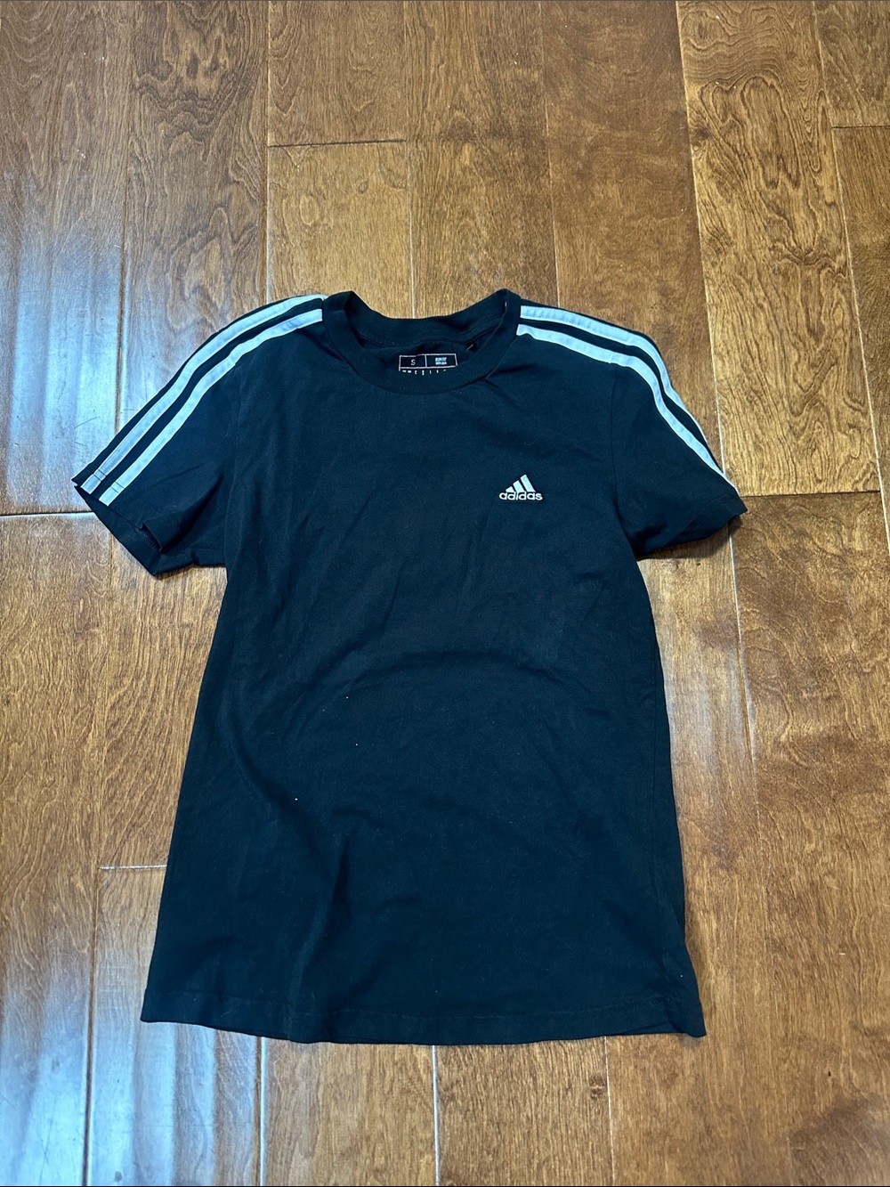 adidas Black T-Shirt with White Shoulder Stripes